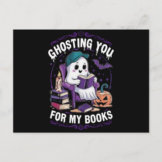 Carte Postale Ghosting You For My Books Ghost Reading Halloween (Devant)