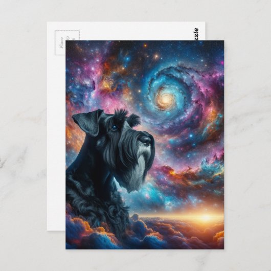 Carte Postale Giant Schnauzer dans le Cosmos (Devant / Derrière)