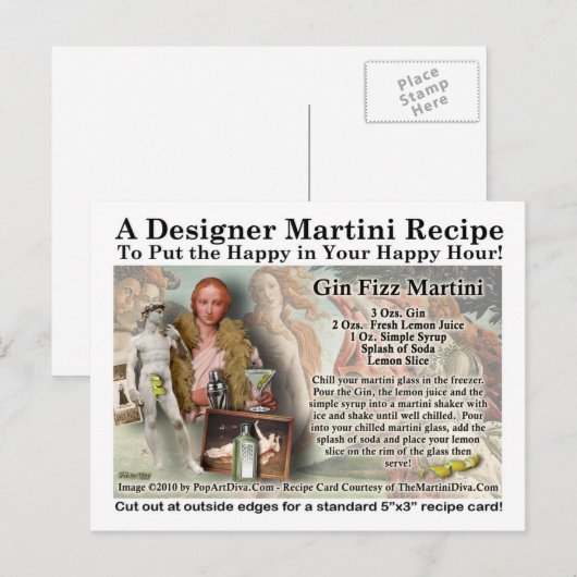 Carte postale Gin Fizz Martini Recette (Devant / Derrière)