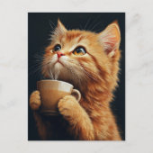 Carte Postale Gingembre doux Kitty avec un café (Devant)