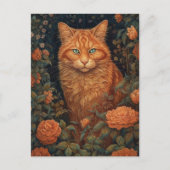 Carte Postale Gingembre Fluffy Chat dans les fleurs (Devant)