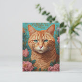 Carte Postale Gingembre Tabby Chat et pivoines (Debout devant)