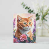 Carte Postale Ginger Cat Floral Multicolor Art (Debout devant)