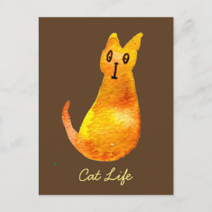 Carte Postale Ginger cat mignon aquarelle illustration art