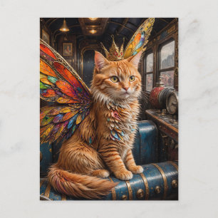 Carte Postale Ginger Fairy Cat assis dans un train Vintage