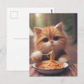 Carte Postale Ginger Kitty Mange Spaghetti (Devant / Derrière)