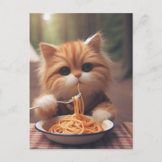 Carte Postale Ginger Kitty Mange Spaghetti (Devant)