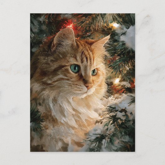 Carte Postale Ginger Maine Coon Noël (Devant)