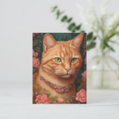 Carte Postale Ginger Tabby Chat et Roses (Debout devant)
