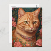 Carte Postale Ginger Tabby Chat et Roses (Devant / Derrière)