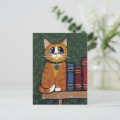 Carte Postale Ginger Tabby Chat sur la bibliothèque Illustration (Debout devant)