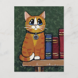 Carte Postale Ginger Tabby Chat sur la bibliothèque Illustration