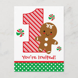 Carte Postale Gingerbread Boy 1er Anniversaire Invitation