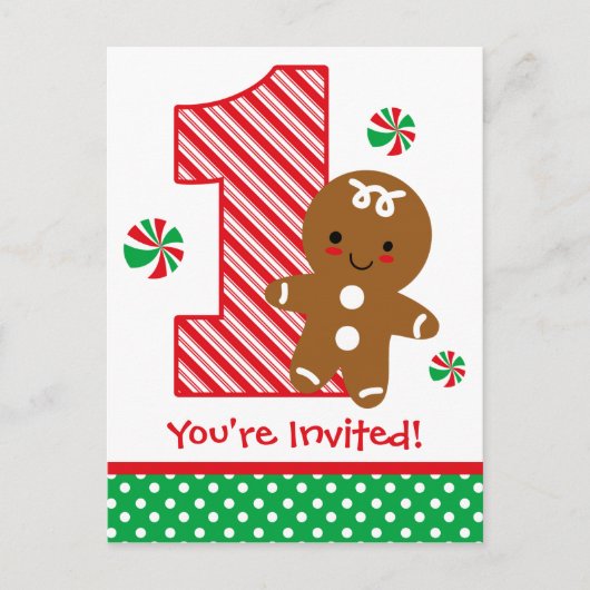 Carte Postale Gingerbread Boy 1er Anniversaire Invitation (Devant)