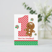 Carte Postale Gingerbread Boy 1er Anniversaire Invitation (Debout devant)
