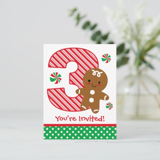 Carte Postale Gingerbread Boy Invitation 3e anniversaire (Debout devant)