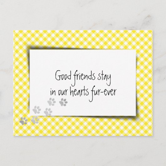 Carte Postale Gingham Jaune Perte d'Animal de Compagnie par le V (Devant)