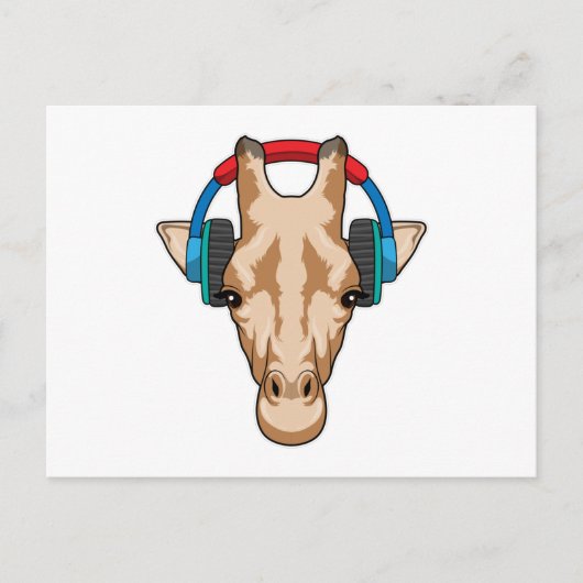 Carte Postale Girafe à la musique avec casque audio (Devant)