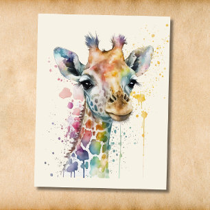 Carte Postale Girafe à l'aquarelle en ivoire intemporel motif