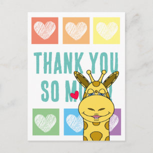 Carte Postale Girafe arc-en-ciel au cœur mignon merci