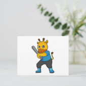 Carte Postale Girafe au baseball avec une batte de baseball (Debout devant)