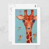 Carte Postale Girafe aux colibris (Devant / Derrière)