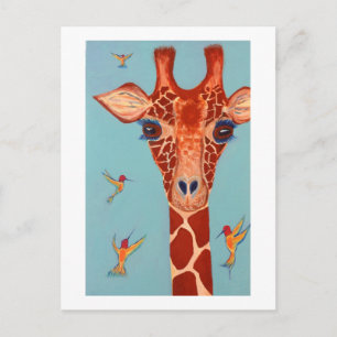 Carte Postale Girafe aux colibris