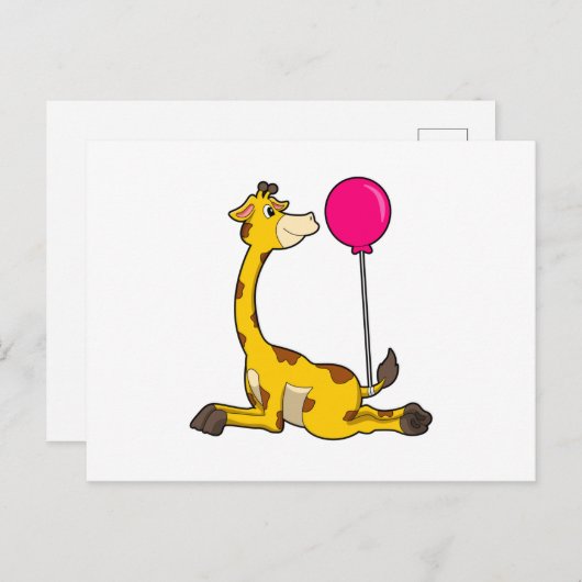 Carte Postale Girafe avec ballon (Devant / Derrière)