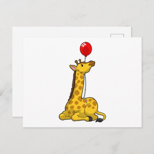 Carte Postale Girafe avec ballon (Devant / Derrière)