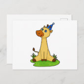 Carte Postale Girafe avec chapeau de fête (Devant / Derrière)