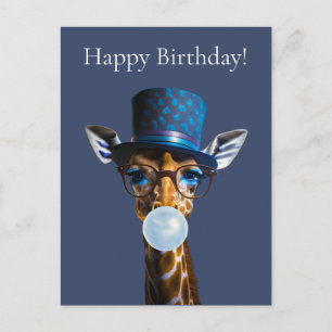 Carte Postale Girafe avec chapeau haut de forme bubble gum Joyeu