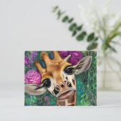 Carte Postale Girafe avec Rose et aquarelle (Debout devant)