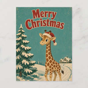 Carte Postale Girafe Chemin Gelé Animal Noël