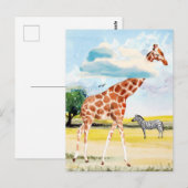 Carte Postale Girafe dans les Nuages Aquarelle (Devant / Derrière)