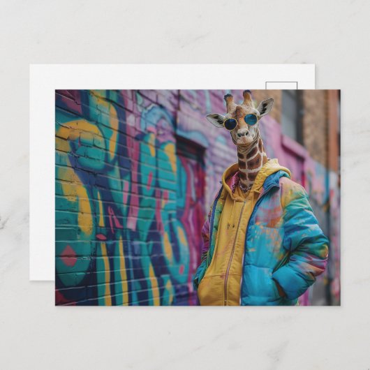 Carte Postale Girafe dans un maillot de rue avec lunettes de sol (Devant / Derrière)