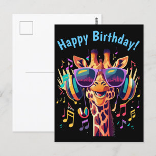 Carte Postale Girafe de fête colorée cool avec casque