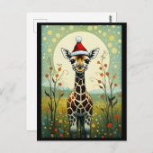 Carte Postale Girafe de Fleur colorée Père Noël Noël (Devant / Derrière)