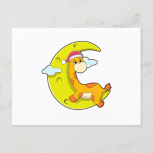 Carte Postale Girafe dormant avec la Lune