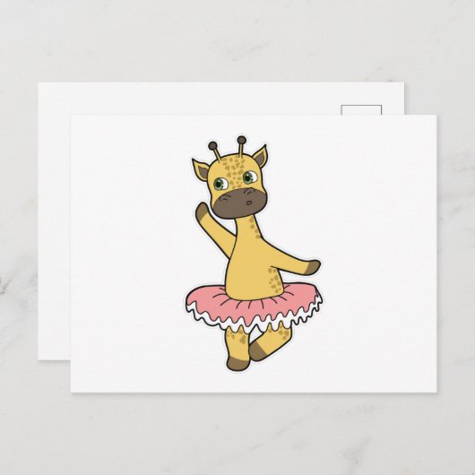 Carte Postale Girafe en ballerine au ballet avec jupe (Devant / Derrière)