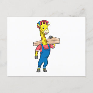 Carte Postale Girafe en Charpentier avec Bois