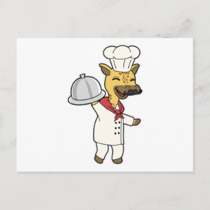 Carte Postale Girafe en chef avec tablier de cuisine et plat