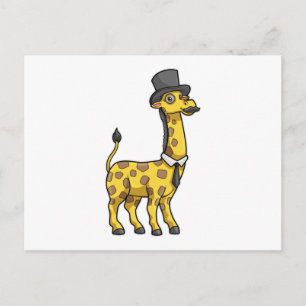 Carte Postale Girafe en gentleman avec chapeau, cravate et moust