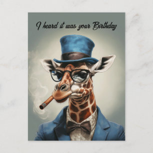 Carte Postale Girafe en haut chapeau et veste Joyeux anniversair