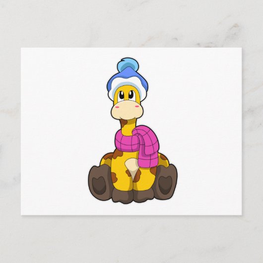 Carte Postale Girafe en Hiver avec Écharpe & Chapeau (Devant)