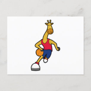 Carte Postale Girafe en joueur de basketball avec ballon de bask