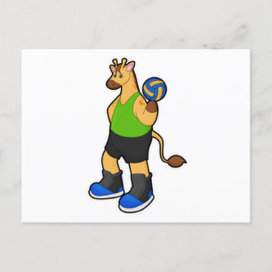 Carte Postale Girafe en joueur de volley-ball avec ballon de vol