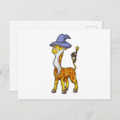 Carte Postale Girafe en Magicien avec baguette magique et chapea (Devant / Derrière)