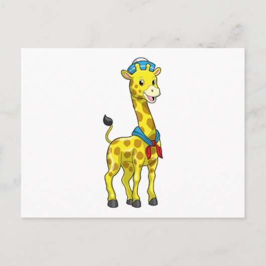 Carte Postale Girafe en marin avec chapeau de marin (Devant)