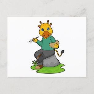 Carte Postale Girafe en Peintre avec Pinceau