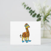 Carte Postale Girafe en plongeur avec lunettes de natation et pa (Debout devant)
